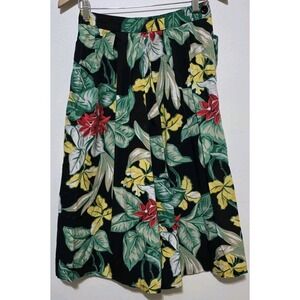 Vintage Ruff Hewn Trouser Pants Gaucho Wide Leg Floral Black 10 Womans 90s Y2K‎